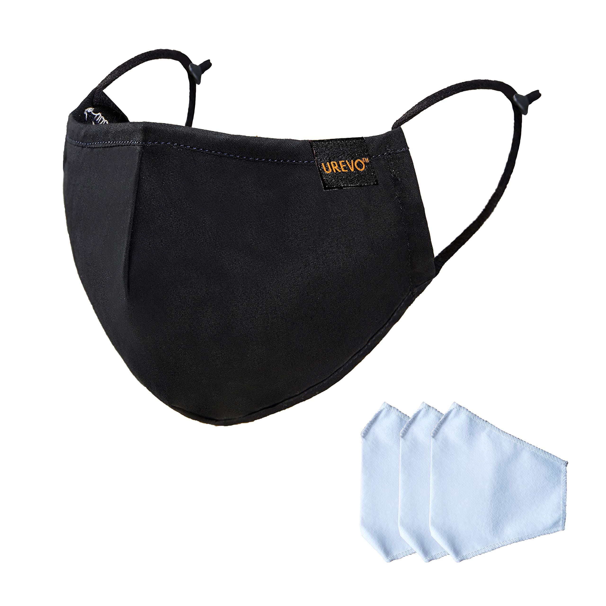 Hoteon Urevo Reusable 4 Ply Face Mask with Filter Pocket, Adjustable Ear loop, Built-in Nose Pin, Washable mask, Replaceable filter (1Pcs mask + 3 Filter)