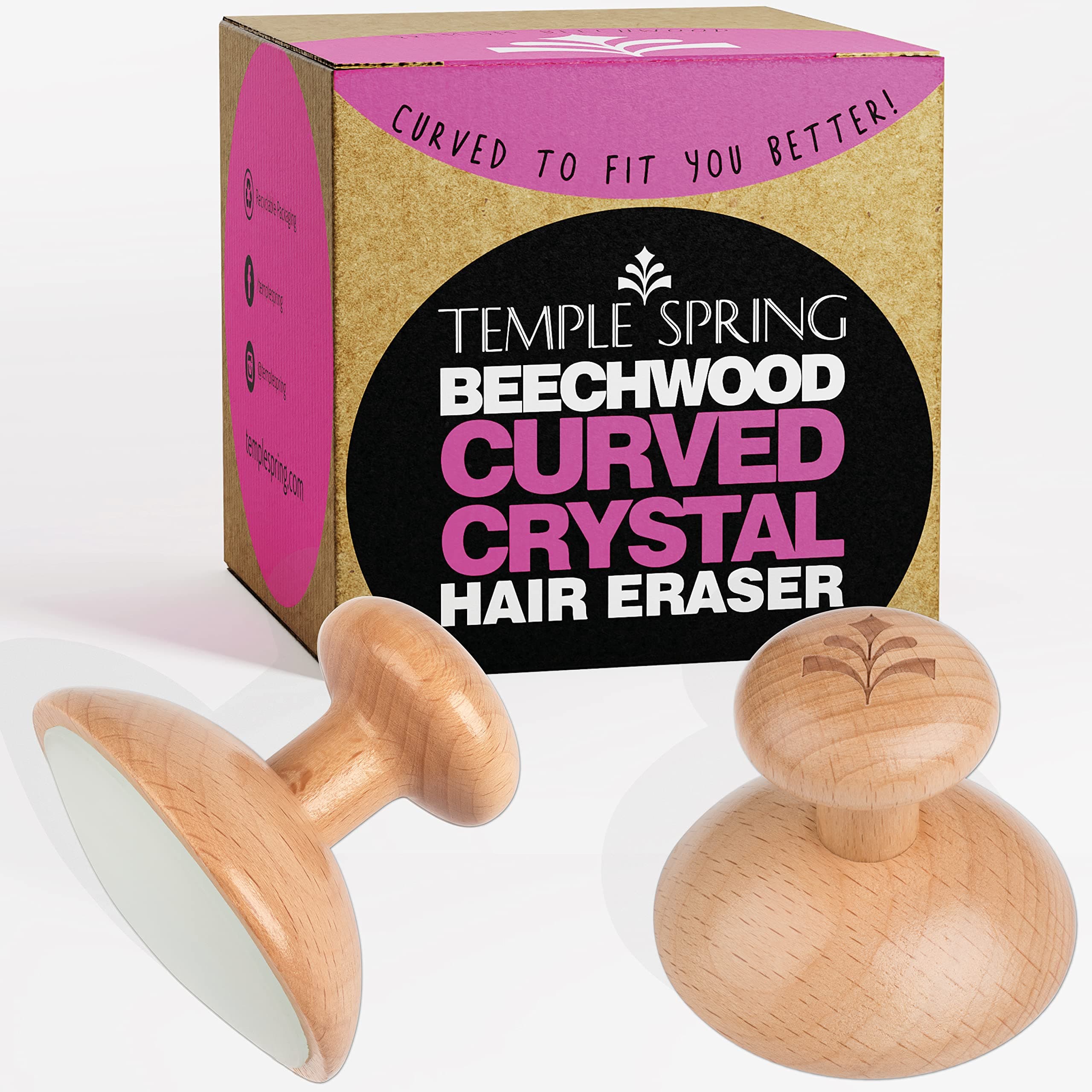 Temple Spring Curved Crystal Hair Remover Stone - Painless Hair Removal for Silky Smooth Legs, Back and Body - Exfoliating Beechwood Stone