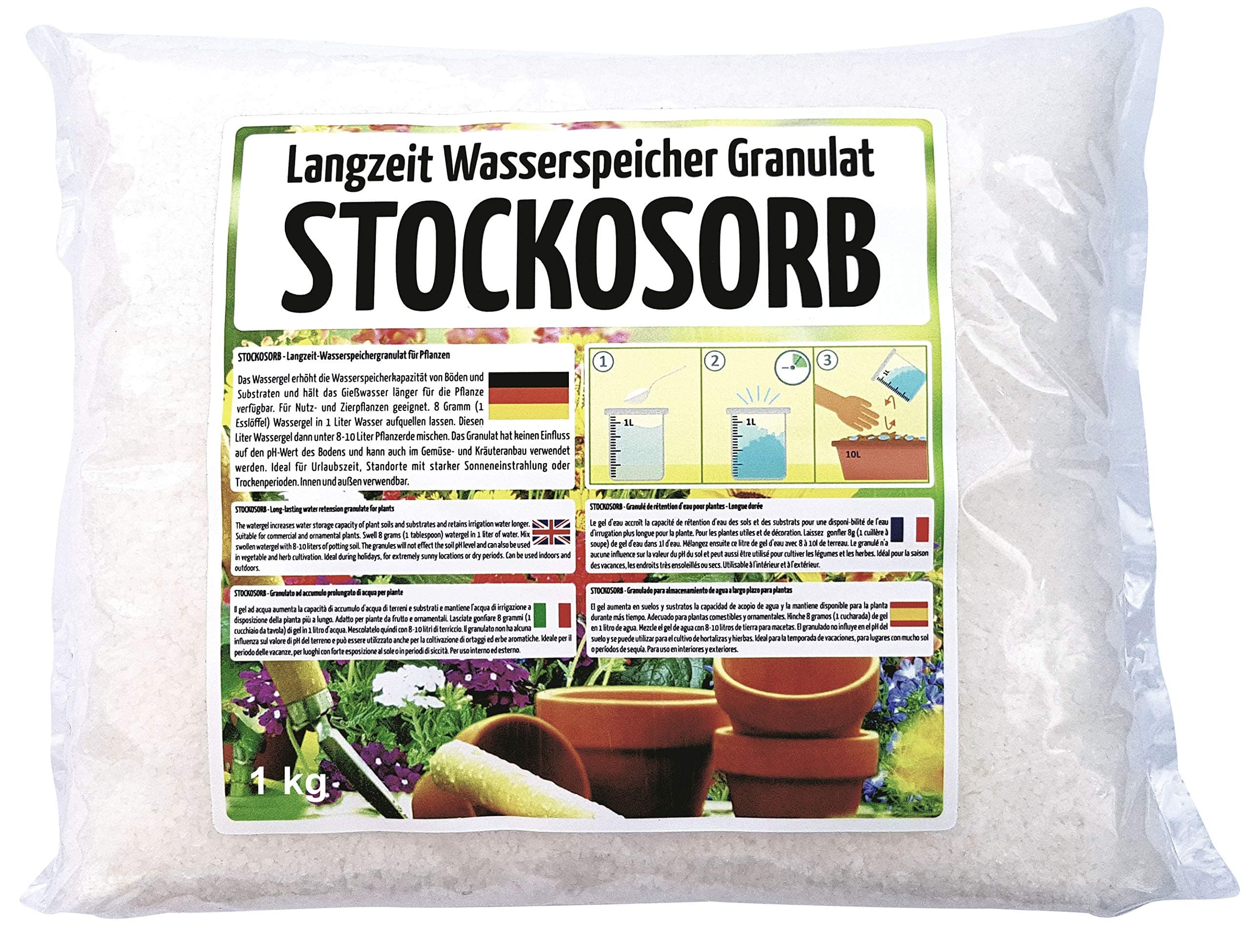STOCKOSORB® Long-Term Water Storage Granules, Plant Granulate, Hydrogel, Soil Conditioner, Aquagel, For Indoor And Outdoor Use, For Potted Plants For Bedding and Balcony Plants, Less Watering, Less Dry Stress For Your Plants