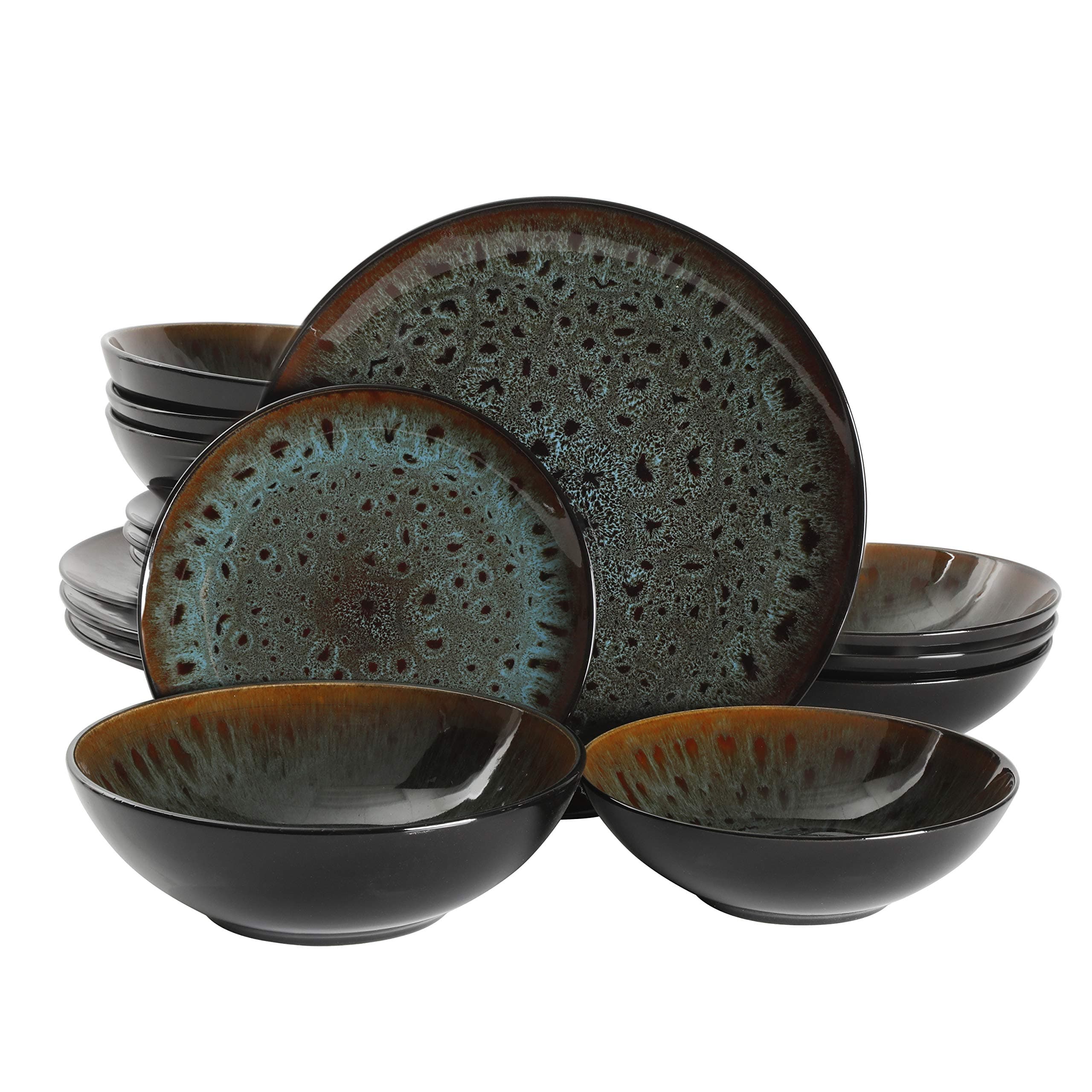 Gibson Elite Kyoto Double Bowl Dinnerware Set, Service for 4 (16pcs), Teal