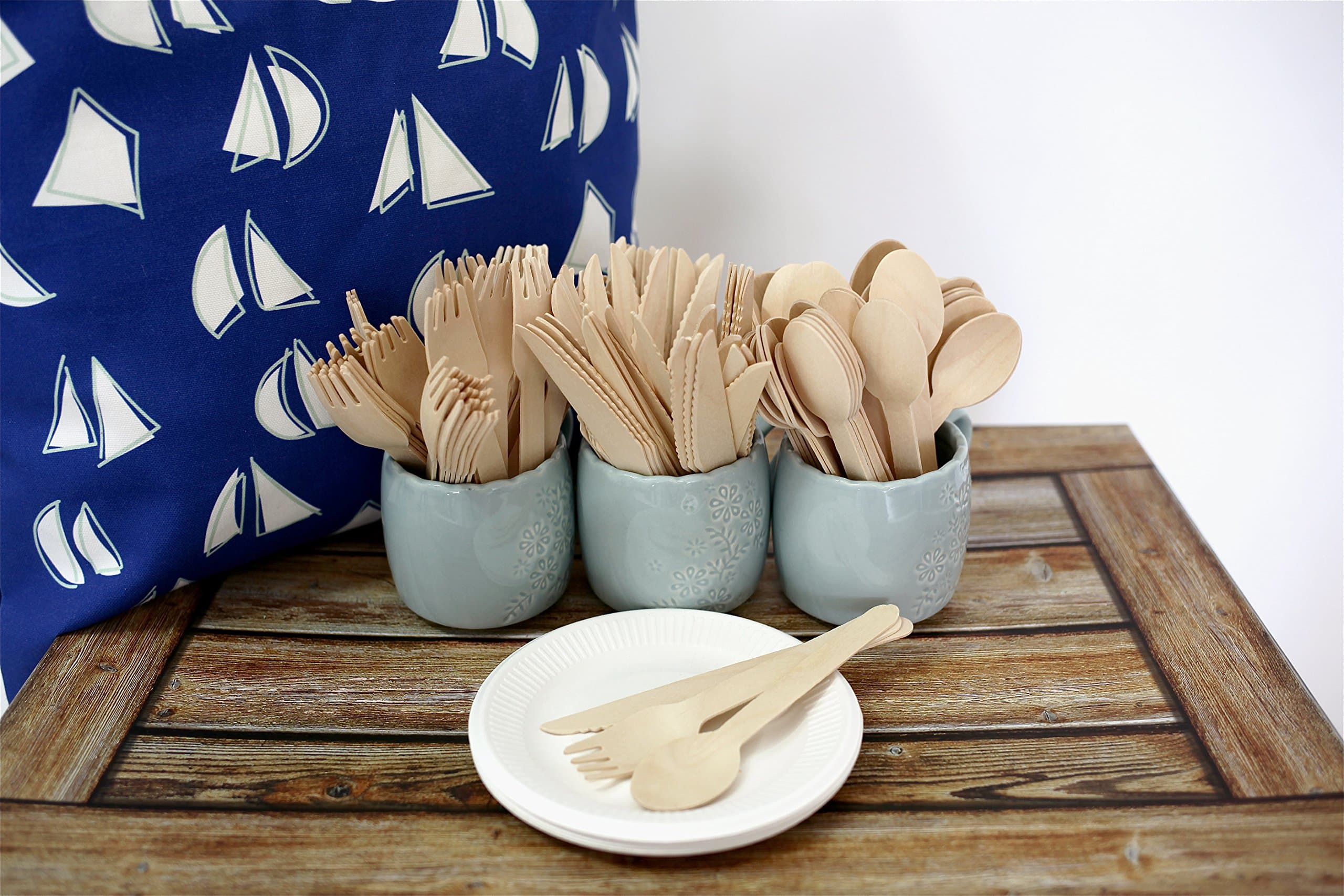 Rustic 210 Pack Disposable Wooden Cutlery Set 6.5" with 10 Wheat Straw Plates | 3 x Stronger Than Plastic Cutlery | 100% Earth Friendly | No More Doing Dishes! | Biodegradable Party Utensils