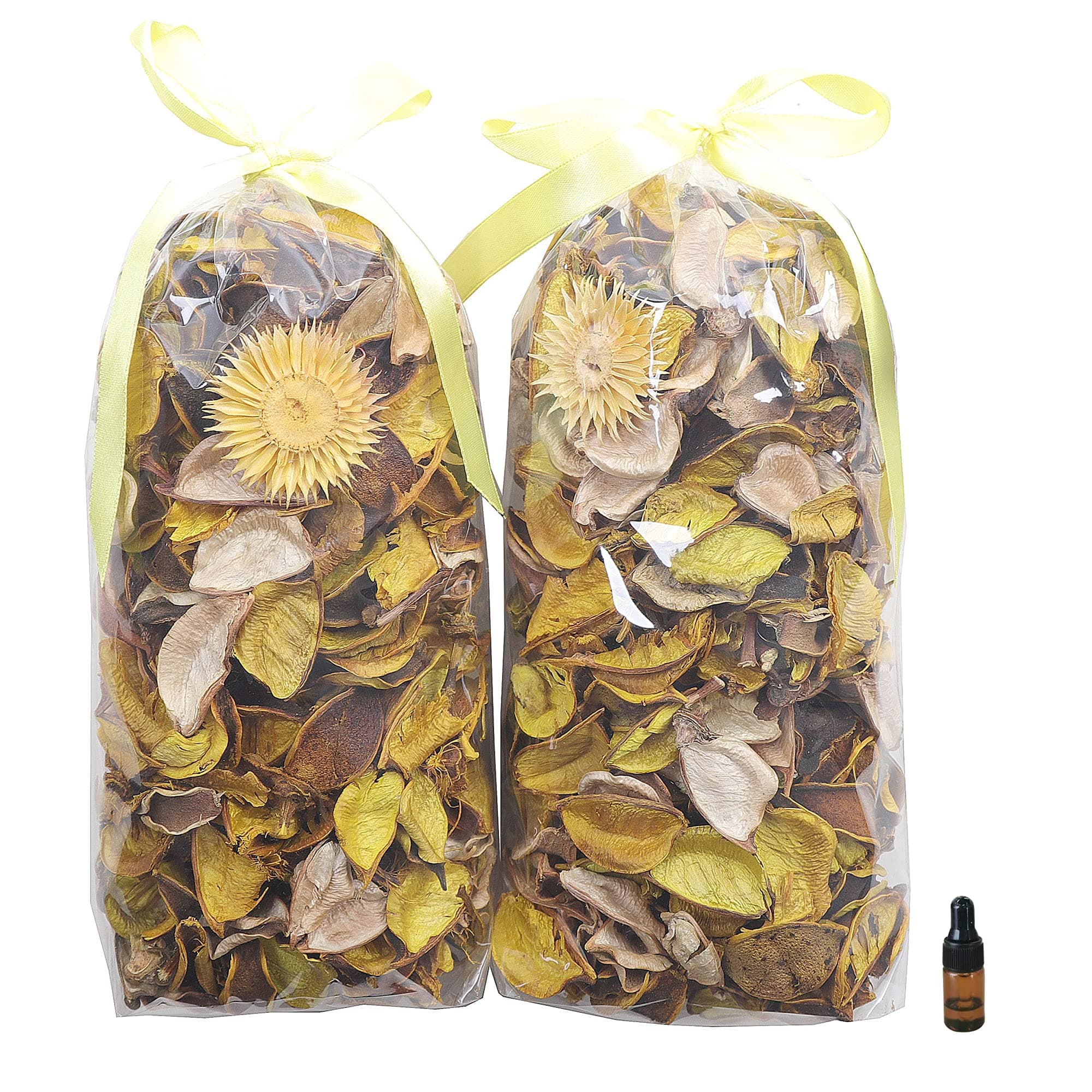 Qingbei Rina Spring Potpourri Bowl Filler, Lemon Scented Potpourri Bags,Yellow Decorative Dried Flowers, Home Fragrance Perfume Petal,Vase Decor,2 Bags,8.4 oz