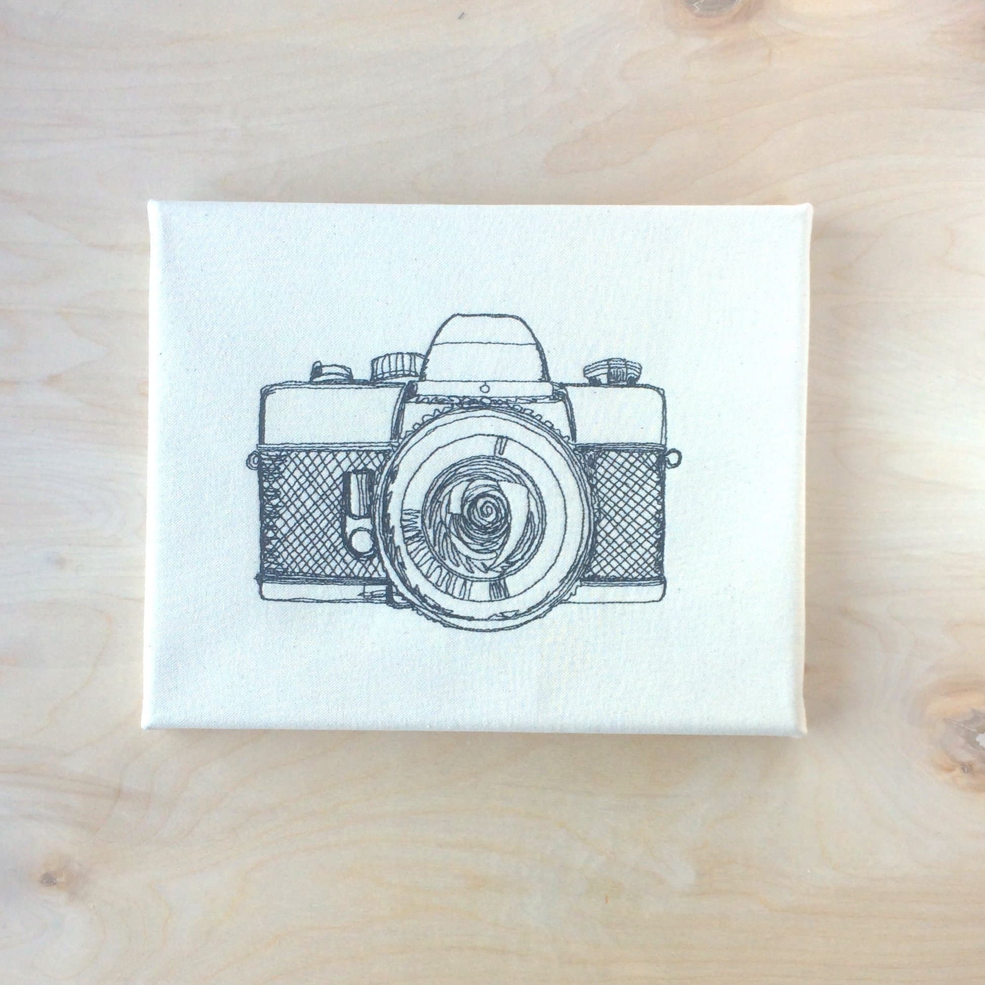 Embroidered Canvas Wall Art - Camera Sketch