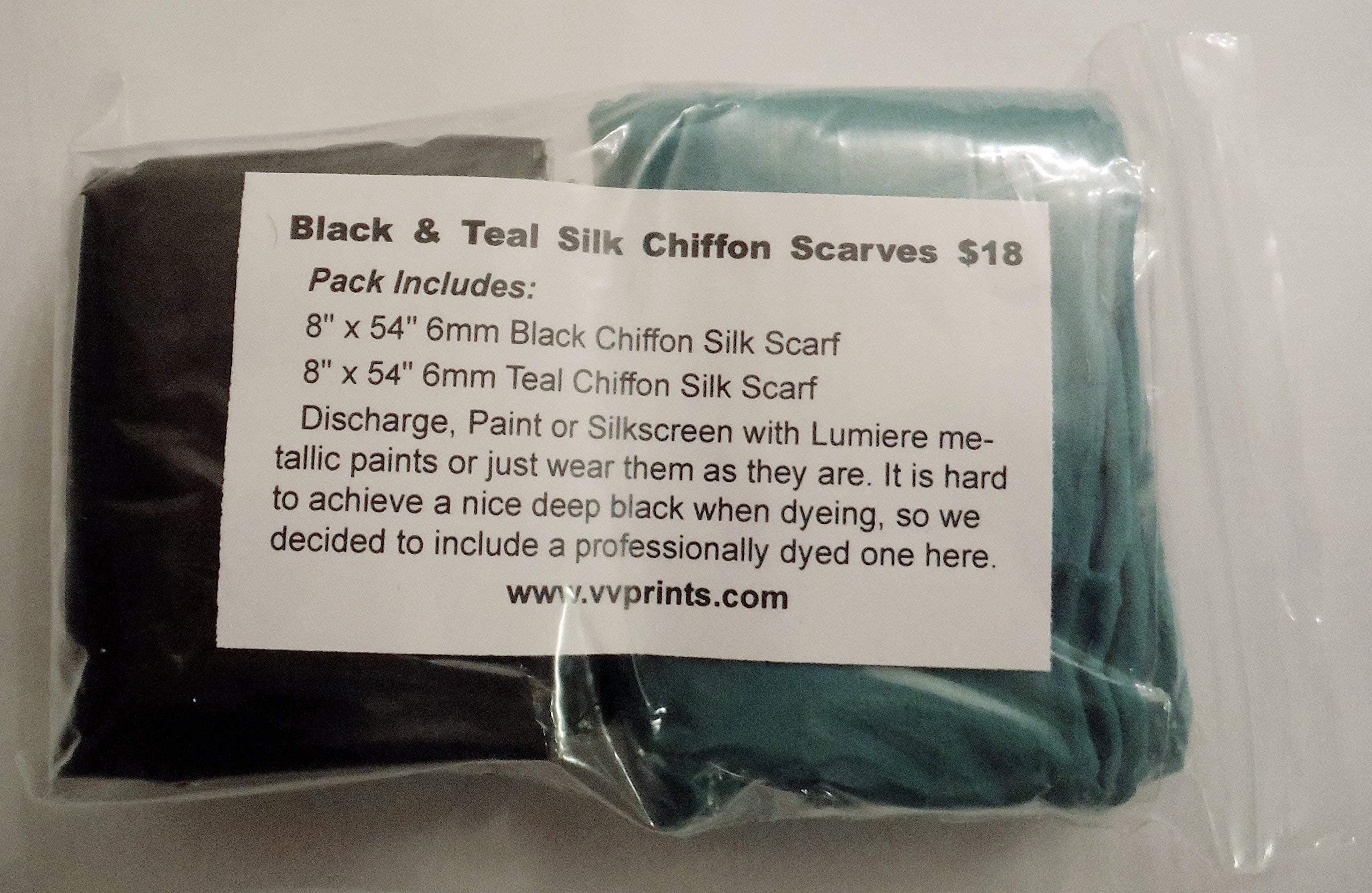 Fun with Silk Chiffon Scarf Pack (Black and Teal 6mm transparent scarves professionally dyed)