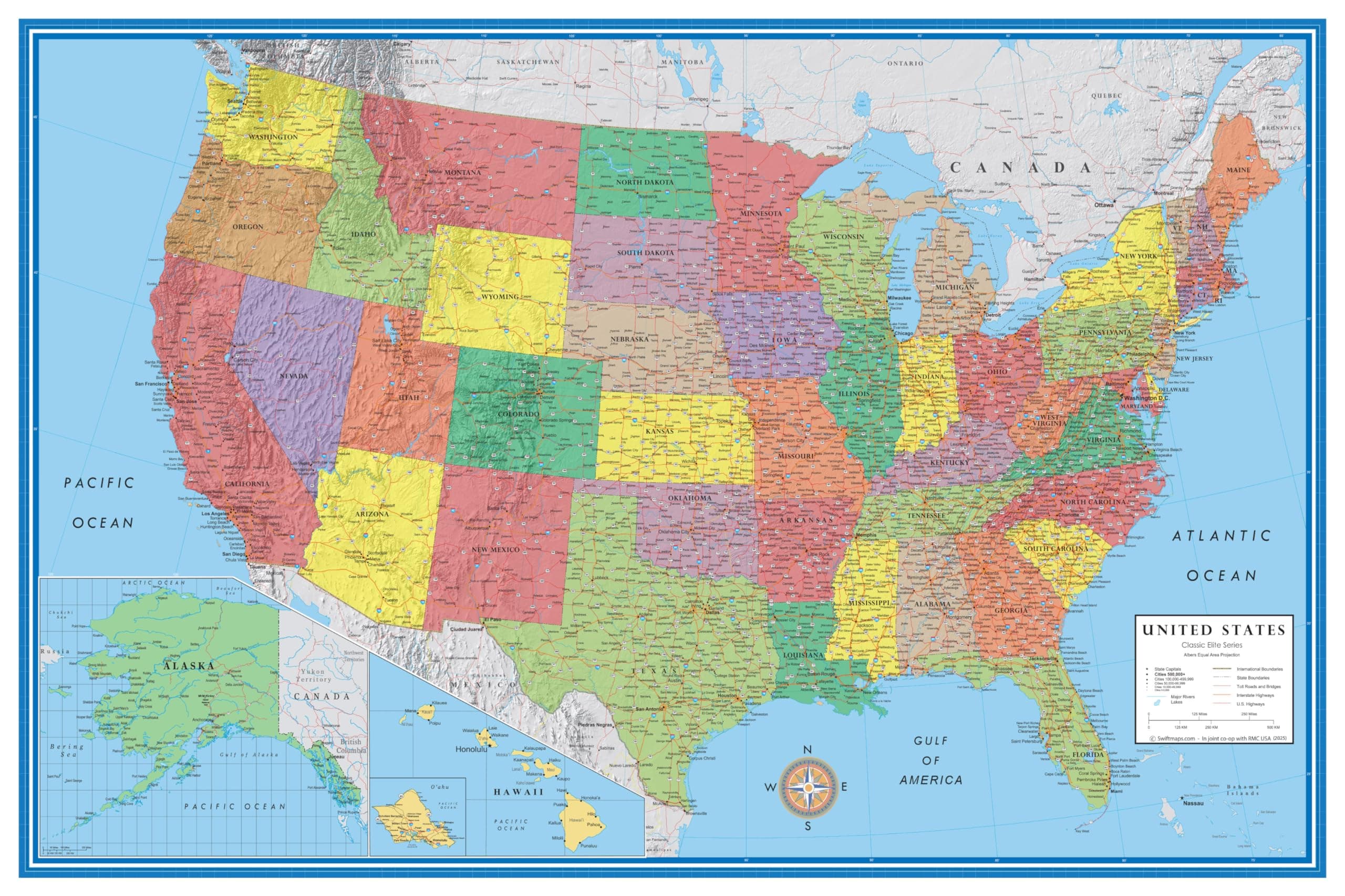 Swiftmaps 36x54 United States Classic Premier Blue Oceans 3D Wall Map Poster (36x54 Laminated)