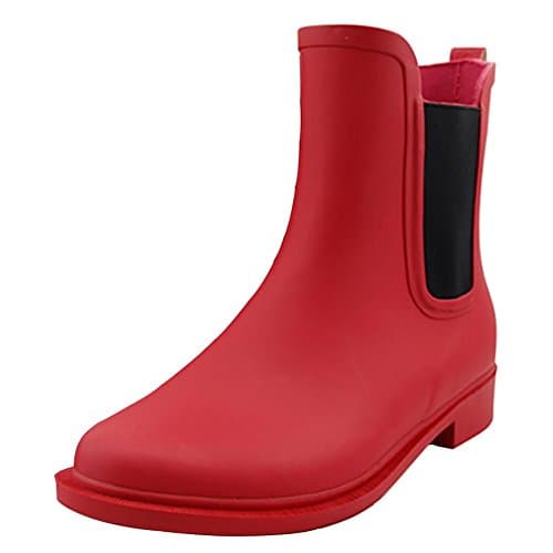 SYYAN Womens Chelsea boots Waterproof High Top Rain Boots , red , 38
