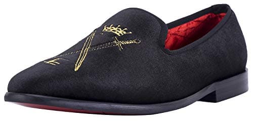 ELANROMAN Black Loafers Dress Men Velvet Shoes of Embroidery Luxury Party Wedding Smoking Slippers Slip on Penny Casual Velvet Shoes for Men 21 Style