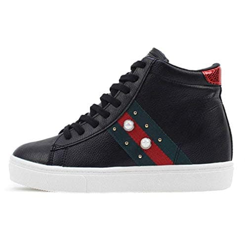 EpicStep Women's High Top Studs Wedges Shoes Mid Heels Lace Up Fashion Sneakers