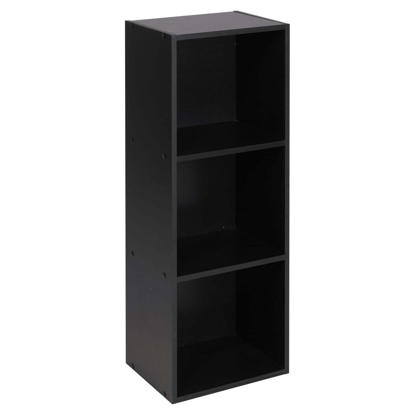 Traders Deals Online 1, 2, 3, 4 Tier Wooden Bookcase Shelving Display Shelves Storage Unit Wood Shelf (Black, 3 Tier)