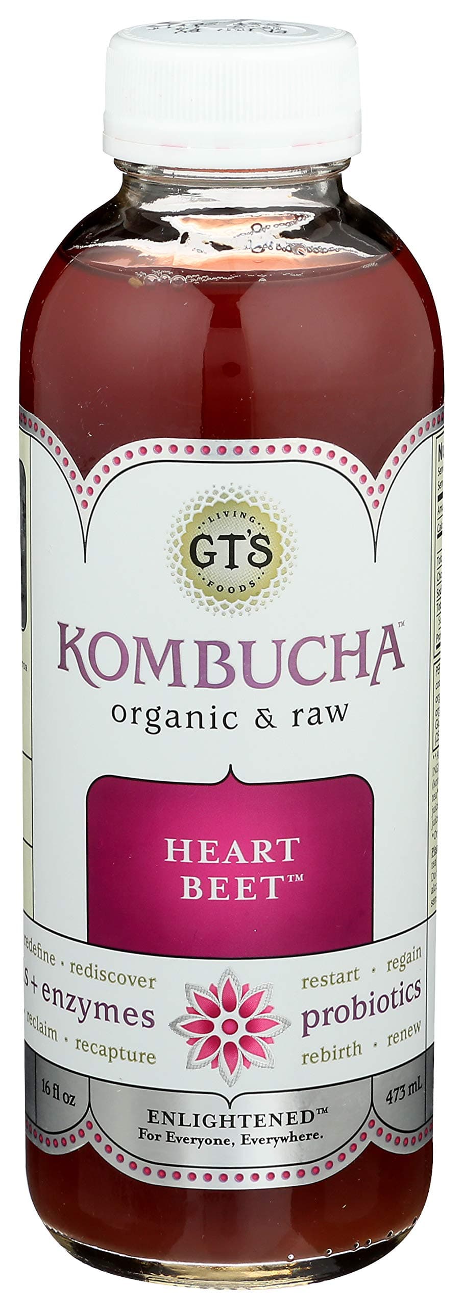 GTS LIVING FOODS Organic Heart Beet Enlightened Kombucha, 16 Fl Oz