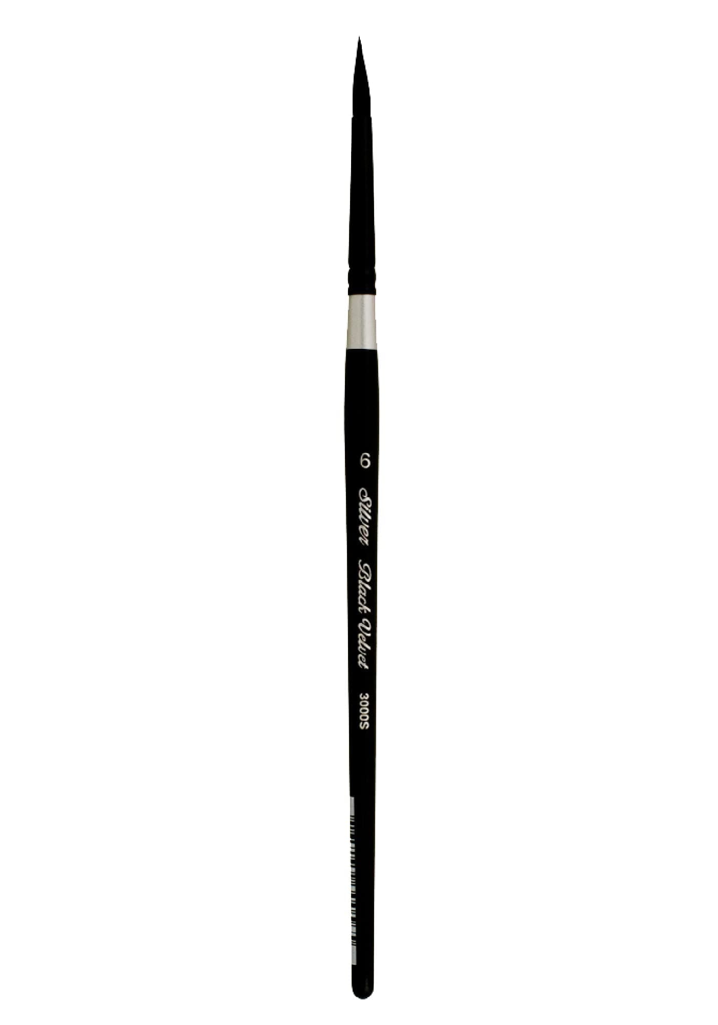 Silver Brush Limited 3000S-6 Black Velvet Round Paintbrush for Watercolor, Gouache, Inks, & Dyes, Size 6, Short Handle