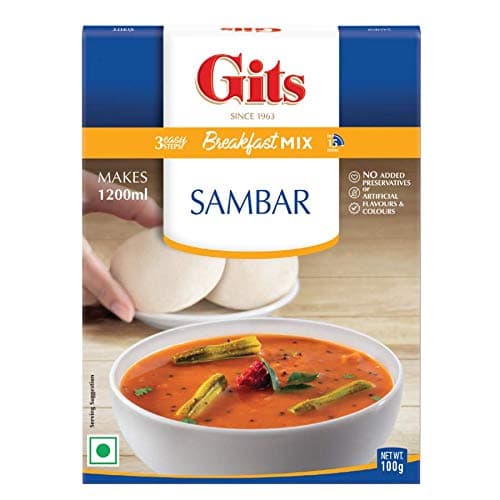 Gits Instant Sambhar Breakfast Mix, Makes 1200ml per Pack, Pure Veg, South Indian Recipe 400g (Pack of 4, 100g Each)