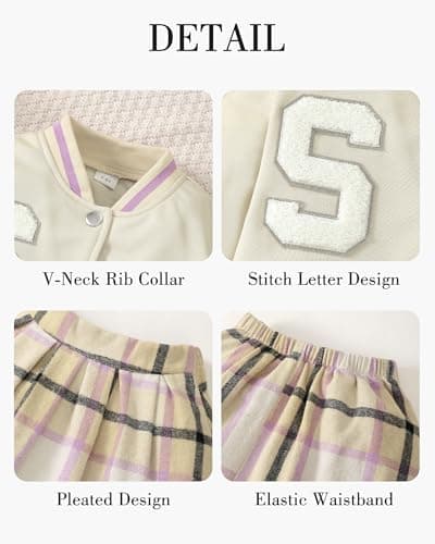 Girls 2 Piece Outfits Skirt Set Button up Jacket Sweatshirt and Pleated Mini Skirts Fall Winter Clothes Size 7-14Y