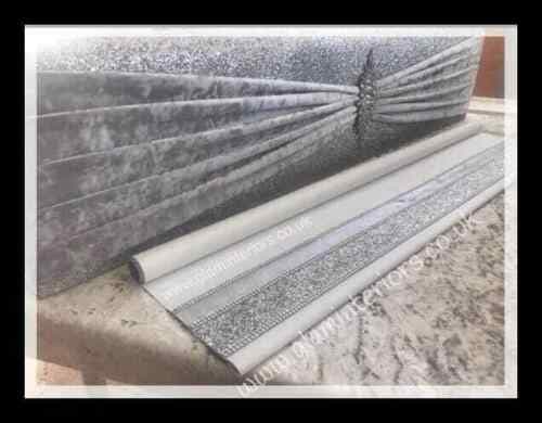 Bespoke Crushed Velvet with Glitter Window Blind & Pelmet Set (Up to 2 foot, Glitter Pelmet with Velvet Gather & Brooch)