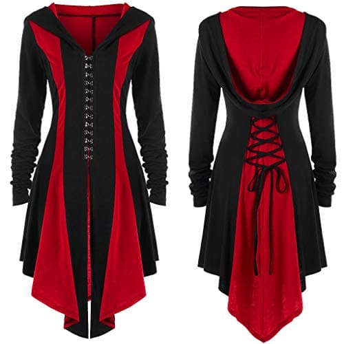 Drfoytg Womens Hoodies Irregular Back Bandage Coat Irregular Back Bandage Hooded Parka Overcoat Jacket Outwear Red