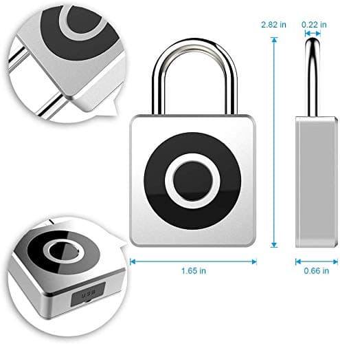 Fingerprint Padlock-eLinkSmart Gym Lock Keyless Biometric Lock USB Charging for Outdoor Backpack, Luggage Suitcase, Bike, Office,Gym(Silver)
