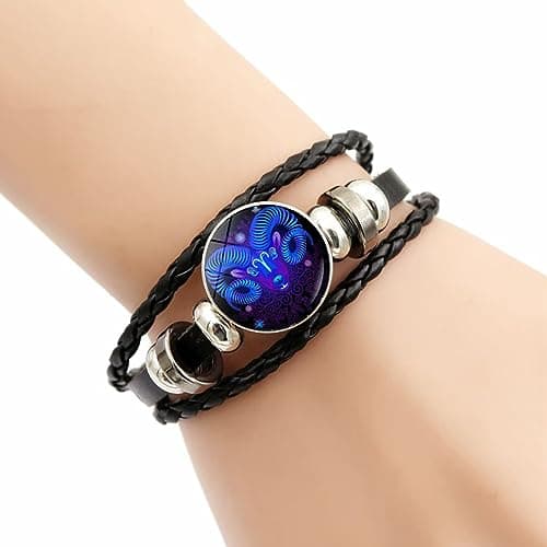 Zodiac Signs Spirit Bracelet Zodiac Bracelet for Women Men Adjustable 12 Constellation Bracelet Multilayer Zodiac Black Leather Bracelets Zodiac Sign Wrap Bracelet for Women Men Birthday Jewelry