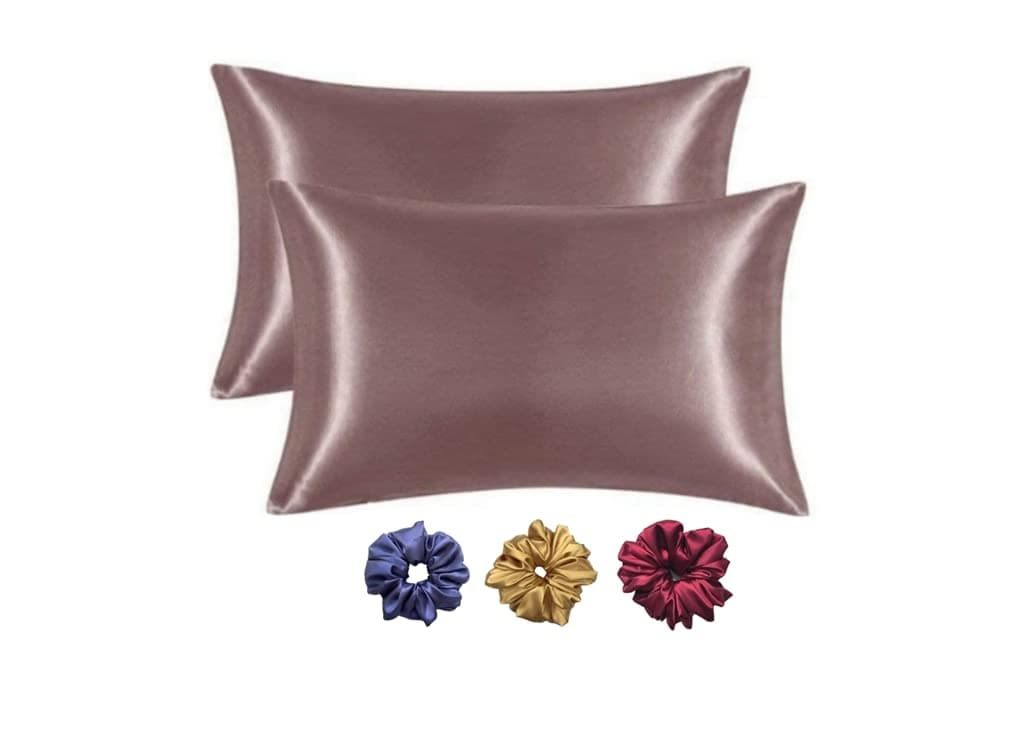 ARMOXA Butter Satin Silk Pillowcase for Hair and Skin, Pillow Cover Set of 2, Soft Luxury Satin Pillowcovers with Envelope Closure, 3 Free Scrunches (Rose Tupe Color)