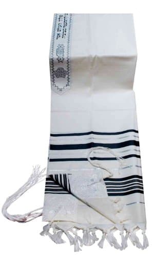 100% Wool Tallit Prayer Shawl in Black and Silver Stripes Size 24" L X 72" W