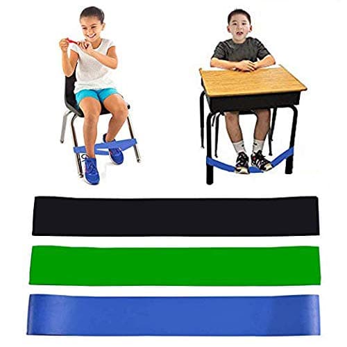 Pack of 3 Chair Bands for Kids with Fidgety Feet Fidget Bands for Kids with Sensory ADHD ADD SPD Autism Sensory Needs Natural Latex Stretchy Foot Bands for Home Classroom Chairs School Desks (3 Pack)
