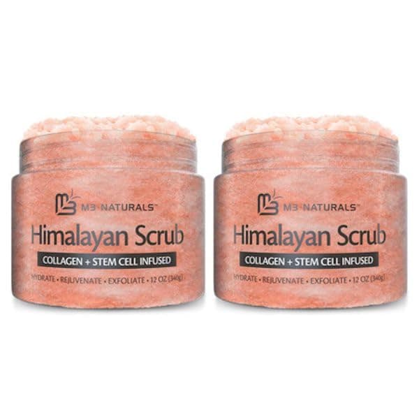 Himalayan Salt Scrub, Face, Foot, and Body Exfoliator with Collagen and Stem Cells Exfoliating Scrub for Toning, Cellulite, and Skin Care by M3 (Pack of 2)