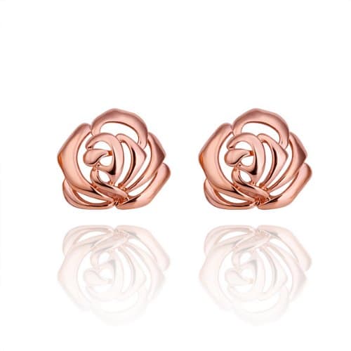 18K Rose Gold Plated Rose Flower Filigree Stud Earrings