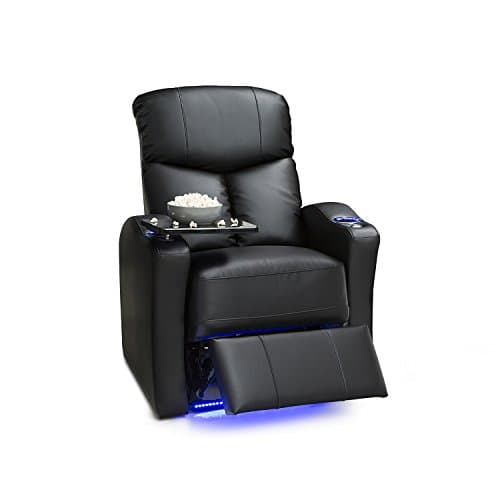 Seatcraft Raleigh Leather Gel Power Home Theater Recliner with Space Saver Armrests and USB Charging, Black