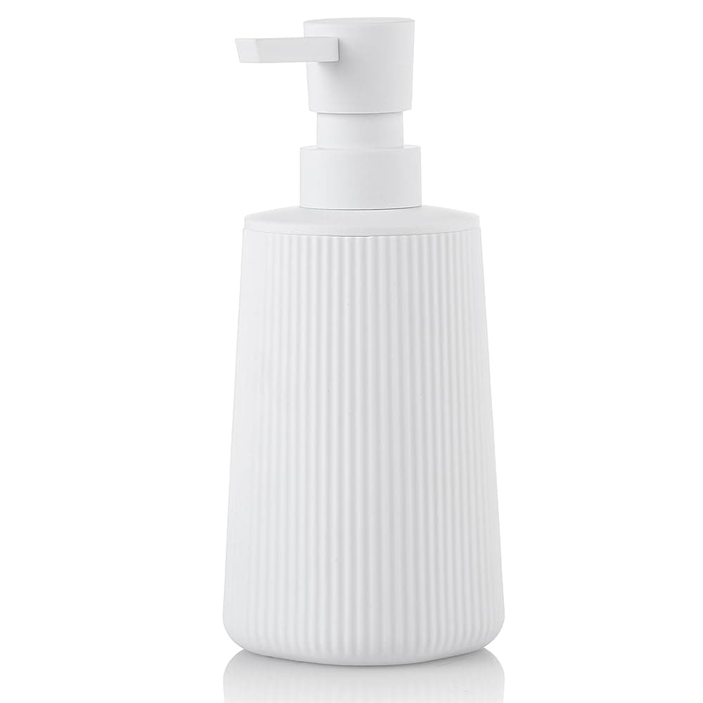 Small Soap Dispenser for Bathroom and Kitchen, Modern Farmhouse Striped Style Plastic Hand Soap Dish Soap Dispenser with Pump Matte White