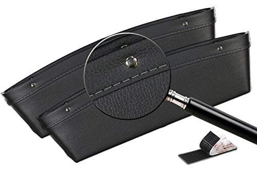Uport Solutions Set of 2 Leather Car Pocket Organizer - Seat Gap Filler & Typical Dude Gadget - Act As Catch Caddy & Car Seat Storage for Your Vehicle (Black/Silver)