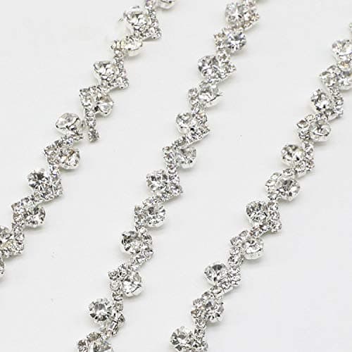 Silver Rhinestone Chain Trim 1 Yard Crystal Beaded Trim with Clear Crystals Diamant Chain for DIY Wedding Dress Belt Bags Headpieces