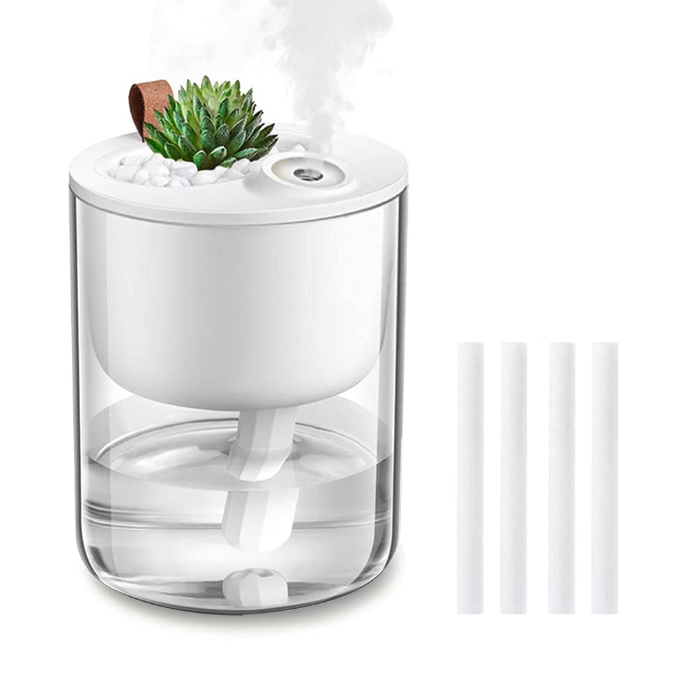Humidifiers, DCMEKA Mini Small Humidifier for Bedroom, USB Cool Mist Humidifier for Plants, Personal Portable Humidifier with Night Light for baby, office, Whisper Quiet, 4H Timed Auto-off(White)
