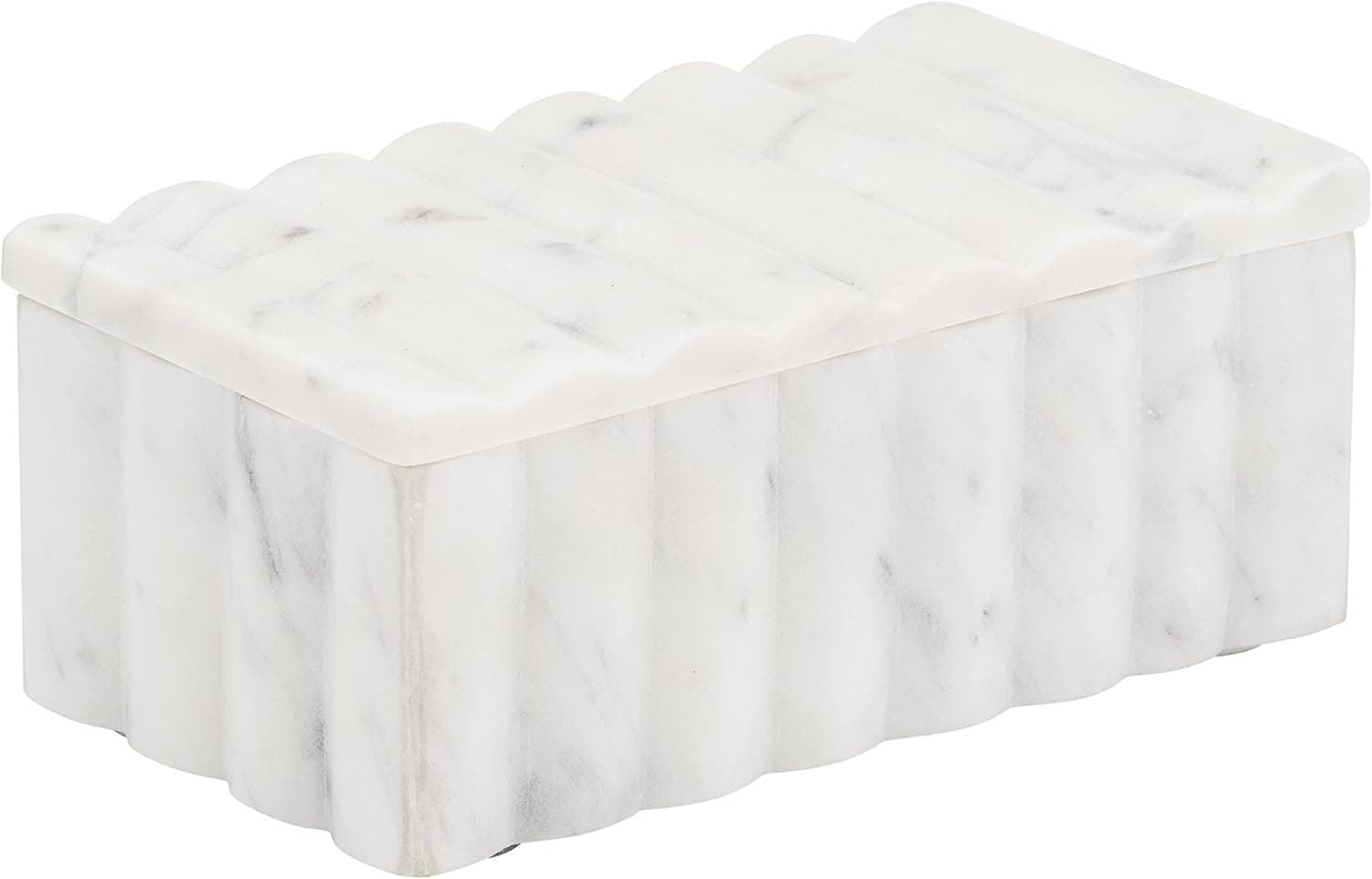 Marble Decorative Storage Box with Lid – Sculpted Fluted Home Organizer Keepsake Boxes for Jewelry – Chic Decorative Box for Office and Home Decor – 4"x3", White