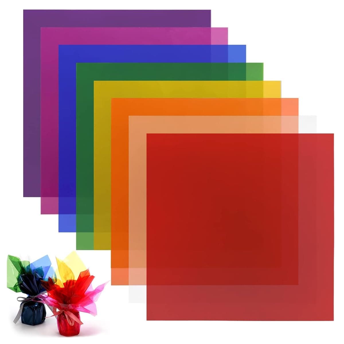 HASTHIP120Pcs Color Cellophane Sheets 7.5 Inches Square Celophane Plastic Food Wrapper 8-Color Gift Wrapping Sheet Paper Cello Sheets Colored Cellophane Wrap for Homemade Candy, Cookies, Sweet