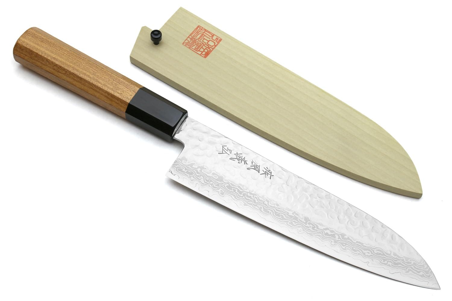 Yoshihiro VG-10 46 Layers Hammered Damascus Santoku Japanese Multipurpose Knife (Ambrosia Handle) (7'' (180mm))