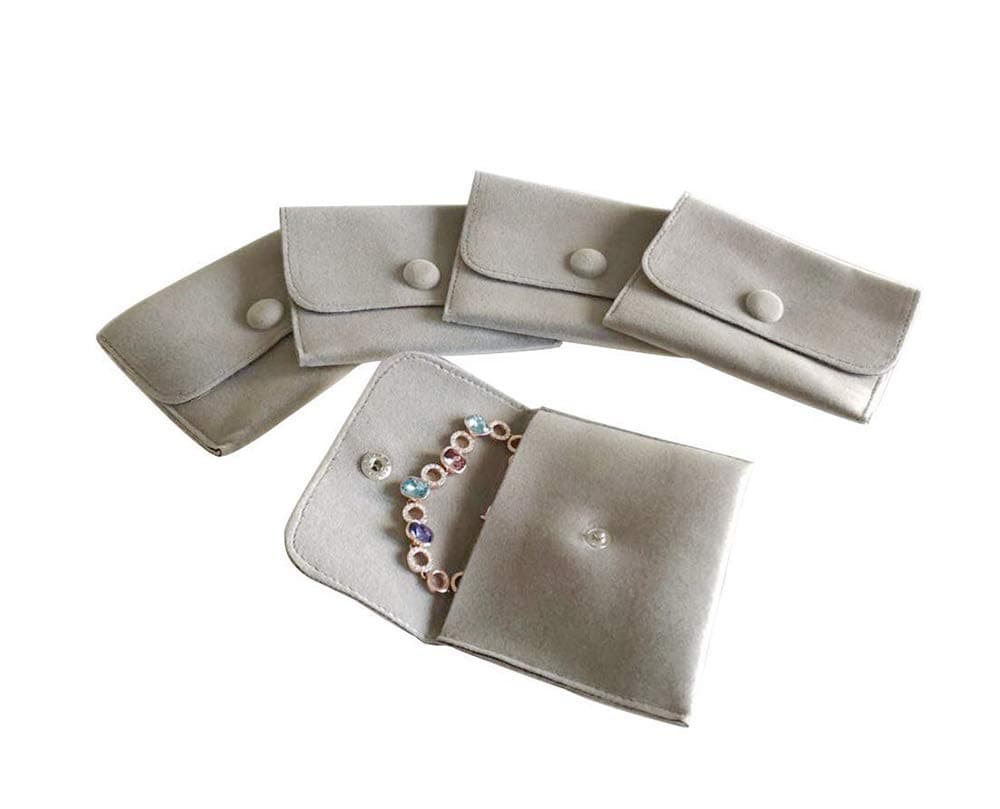 Svea Display Jewelry Gift Pouch with Unique Button Secure Top Safe Storage Light Grey Easy Travel Premium Grade Material Beautiful Presentation 10 Pieces