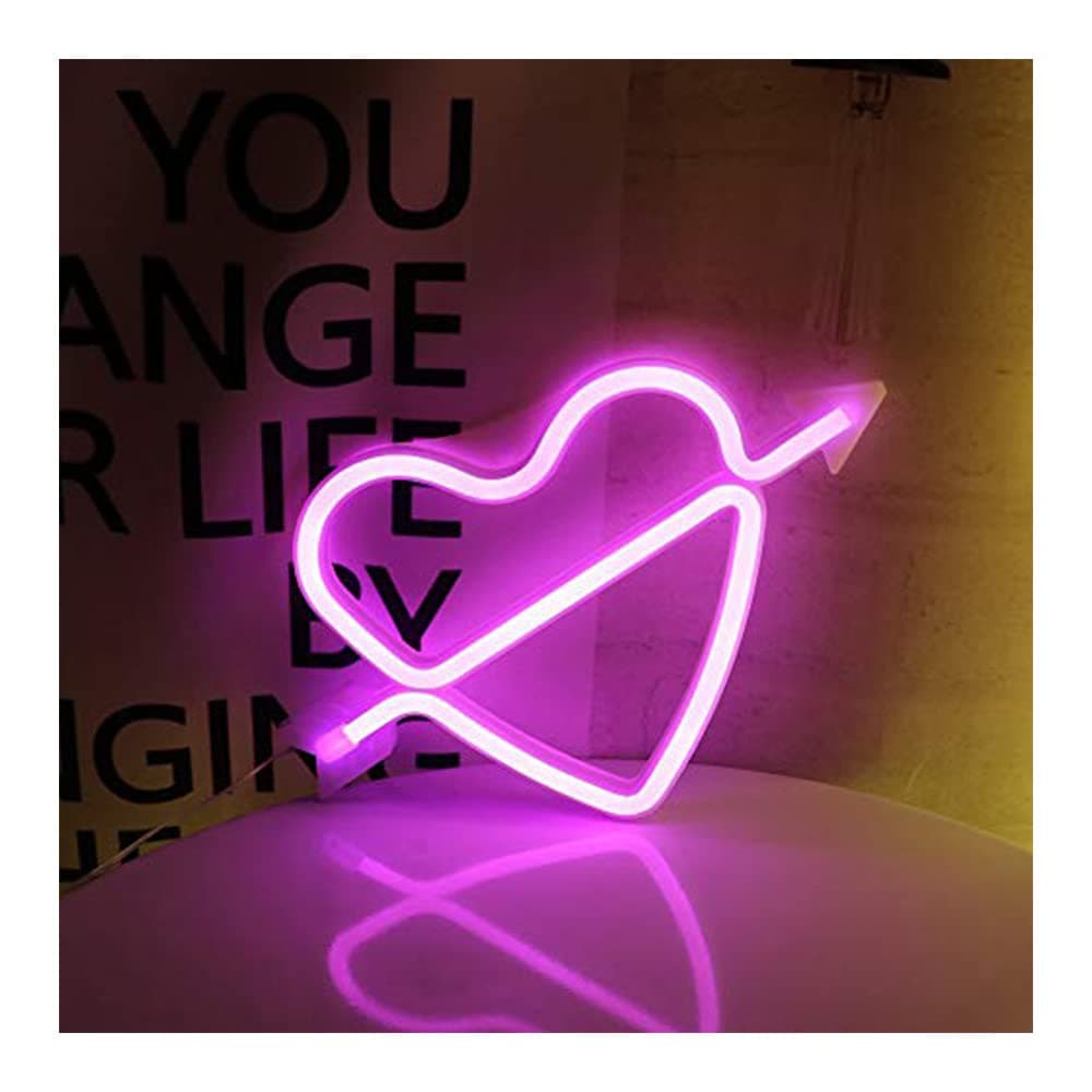 ENUOLI Pink LED Neon Light LED Cupid's Bow Sign Shaped Decor Light Heart Night Lamps Love Sign Gifts for Christmas Birthday Party Kids Room Living Room Wedding Party Valentine's Day