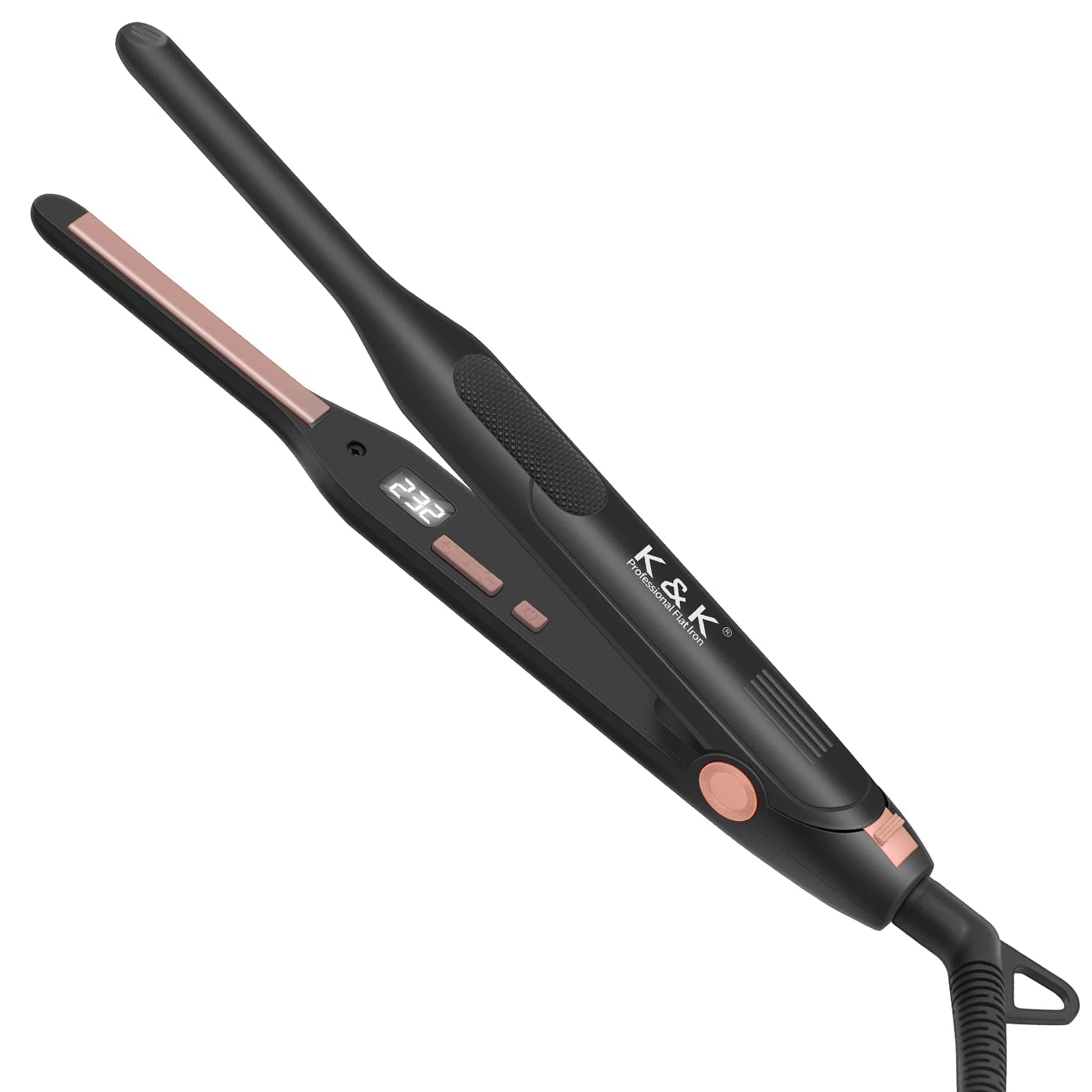 K&K Upgrade Pencil Straighteners Mini Straight and Curler Hair Straightener Thin Ceramic Floating Plate Auto Shut Off Flat Iron for Women Short Hair Men Beard 0.3 Inch UK Plug (Black)