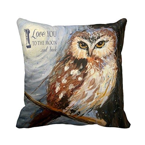 Love You To The Moon and Back Quote Custom Pillow Cover Romantic Anniversary Gift for Her Soft Vintage Owl Throw Pillow Cover Valentine's Day Gift Twin Sides