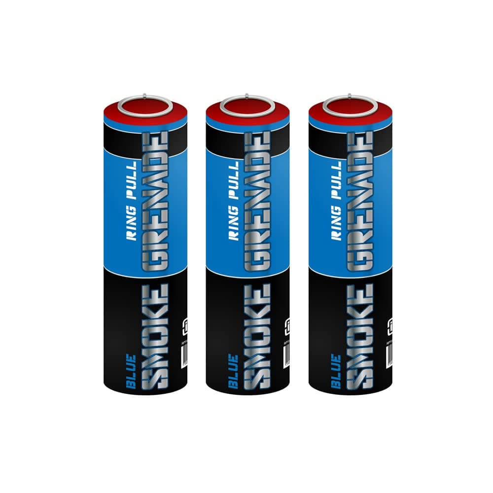 Inevitable Party Pack of 3 Ring Pull Smoke Grenade Effects for Paintball, Weddings, Photo-shoots & Special Effects (Blue)