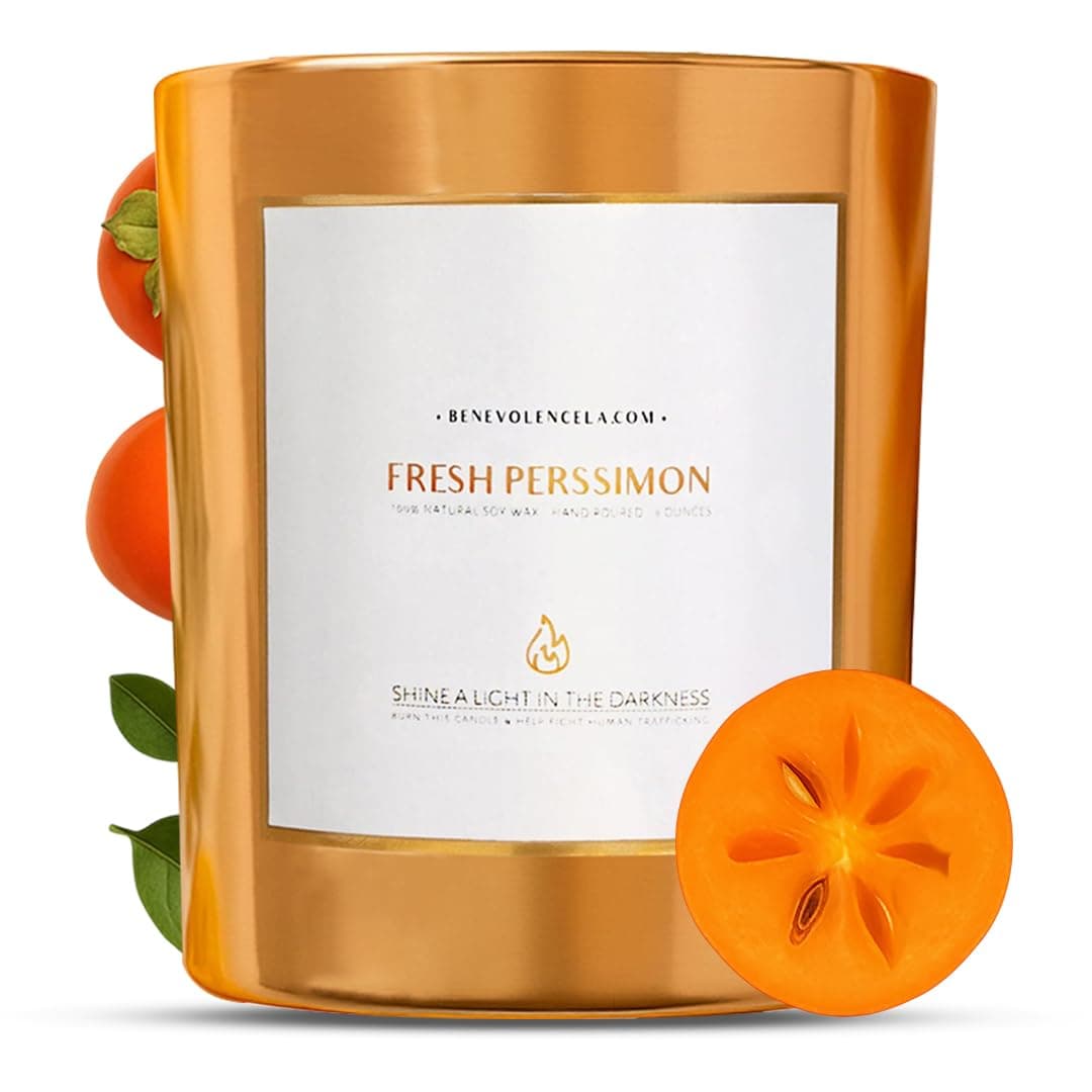 Benevolence LA Fresh Persimmon Wood Wick Candles | Soy Scented Christmas Candles for Home | Holiday Candle Gifts for Women and Men | Home Fragrance | Aromatherapy | 8oz, 45 Hour Burn