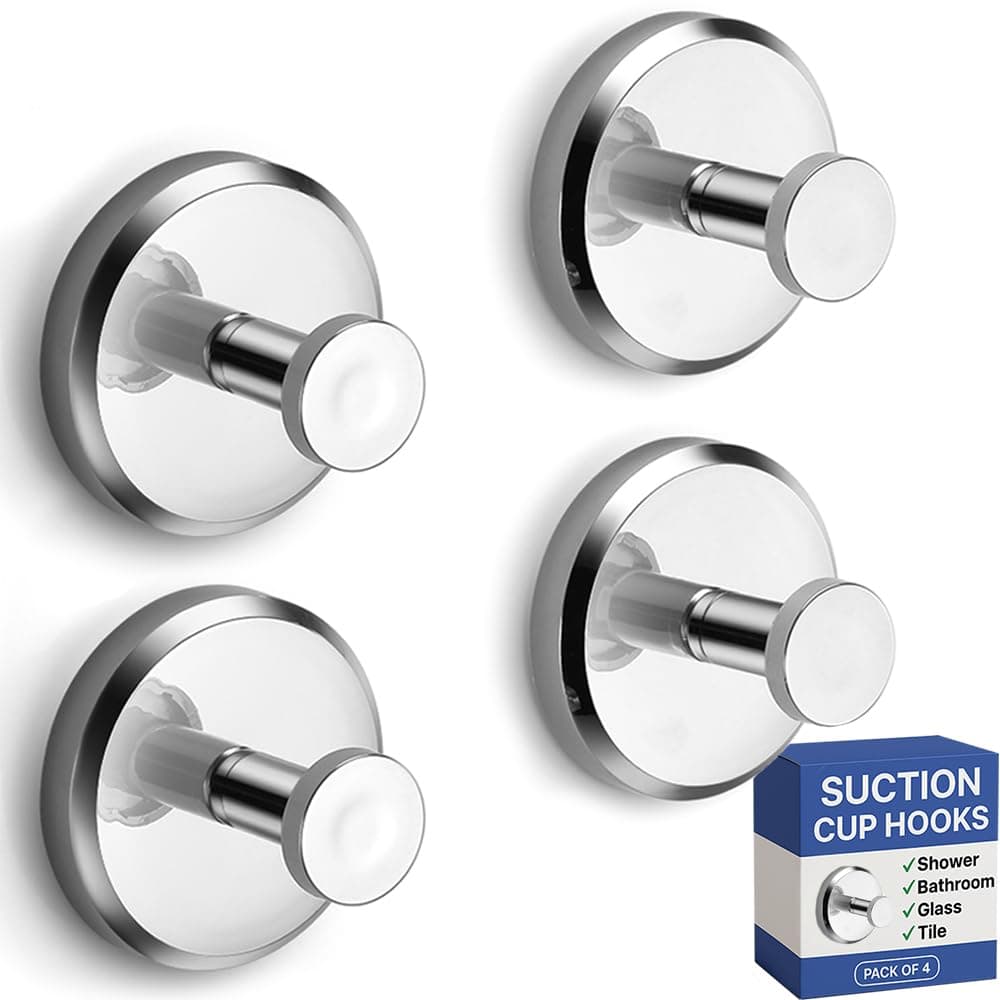 HOME SO Suction Cup Hooks O Shape (2 or 4 Pack) (Chrome, 4, Count)