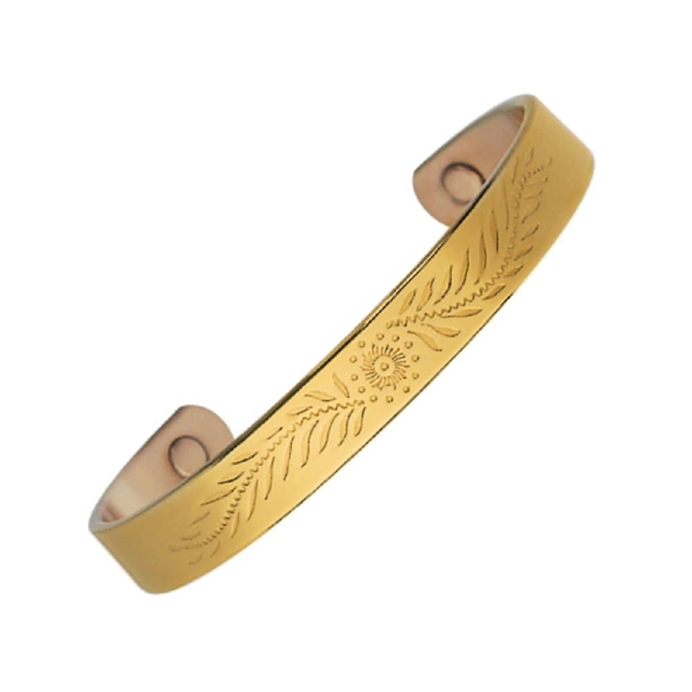 Magnohealth Gold Plated Copper Magnetic Bangle Bracelet with Pouch – HIGH Power Magnets – Two Size Options: ML Fits Wrist Up to 22cm