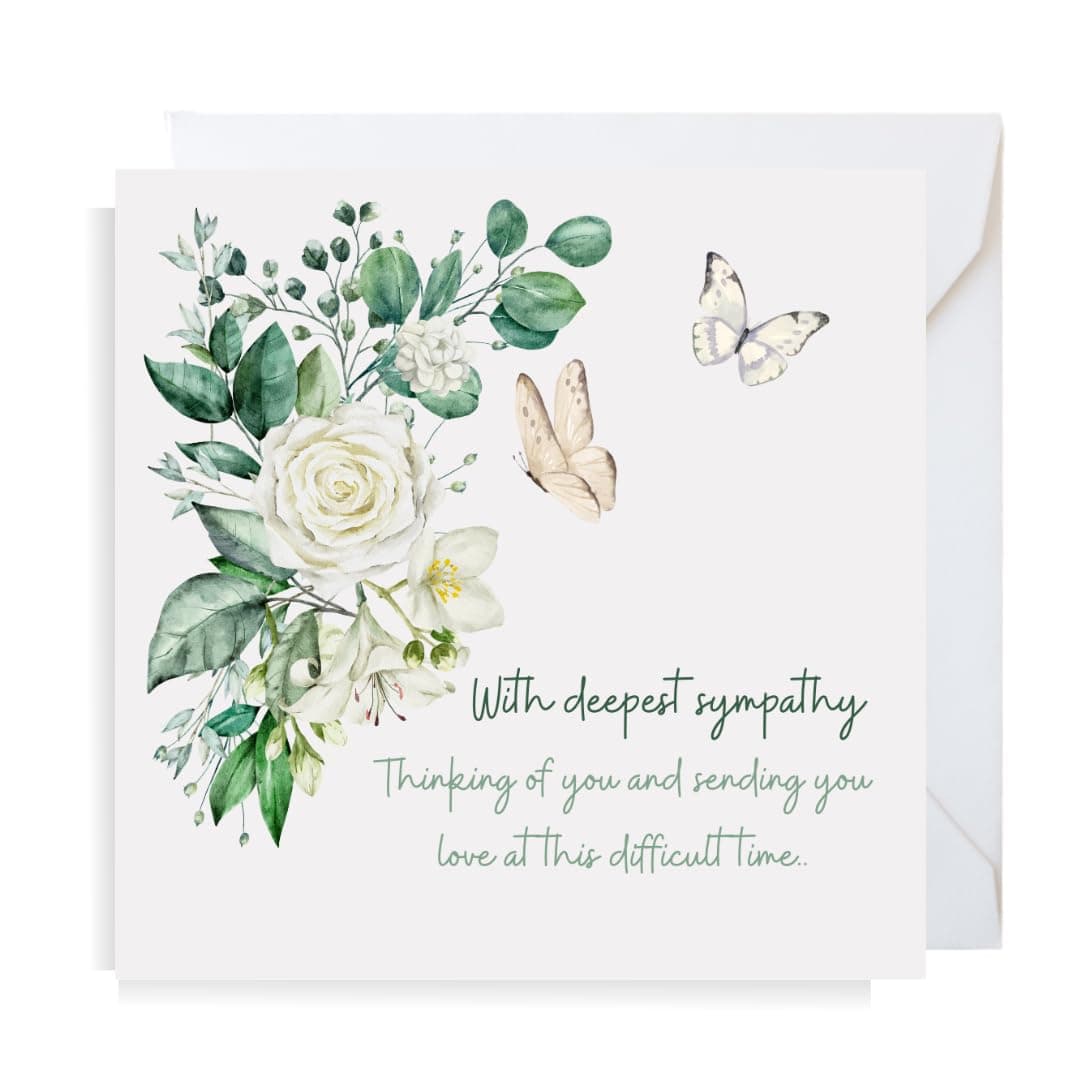 Second Ave Flower Butterfly Sympathy Square Card Condolences Bereavement Card