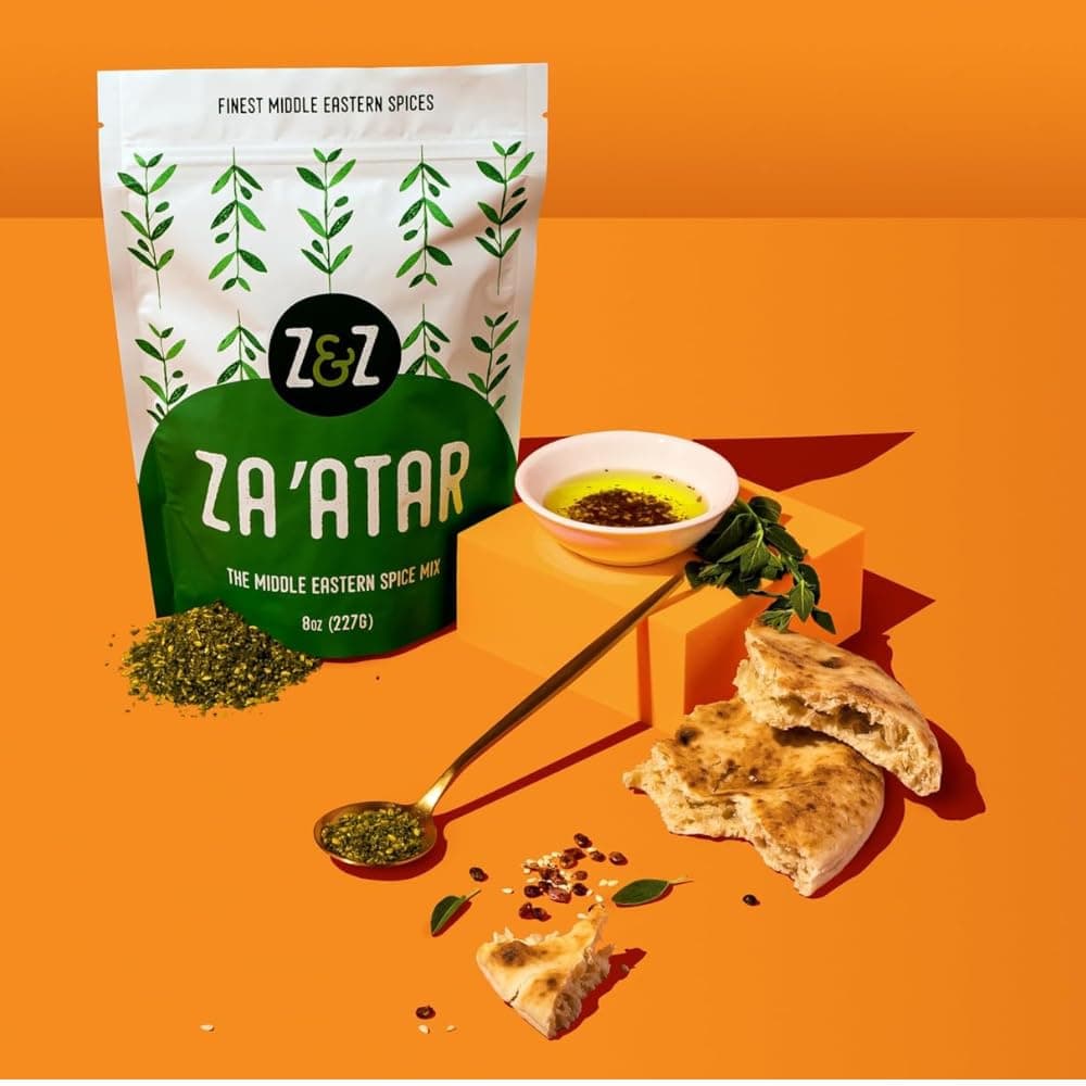 Za'atar by Z&Z | Za'atar Spice Blend with Zaatar Spice, Sumac, & Toasted Sesame Seeds | Za'atar Seasoning for Breads, Salads, Chicken, or Snacks | Savory & Tangy Palestinian Zaatar Seasoning, 8 Oz