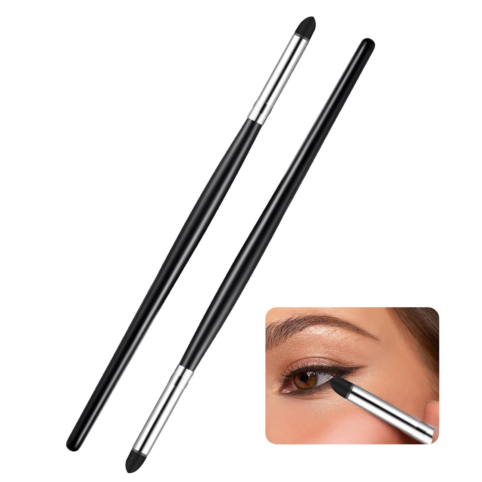 Zubebe 2 Pcs Eyeliner Smudge Brush Pencil Soft Makeup Tool Eyeshadow Blending Brush Eye Pencil Brush Eyeliner Smudge Tool Set for Blending Eye Shadow Liner (Sponge, 6.2 Inch)
