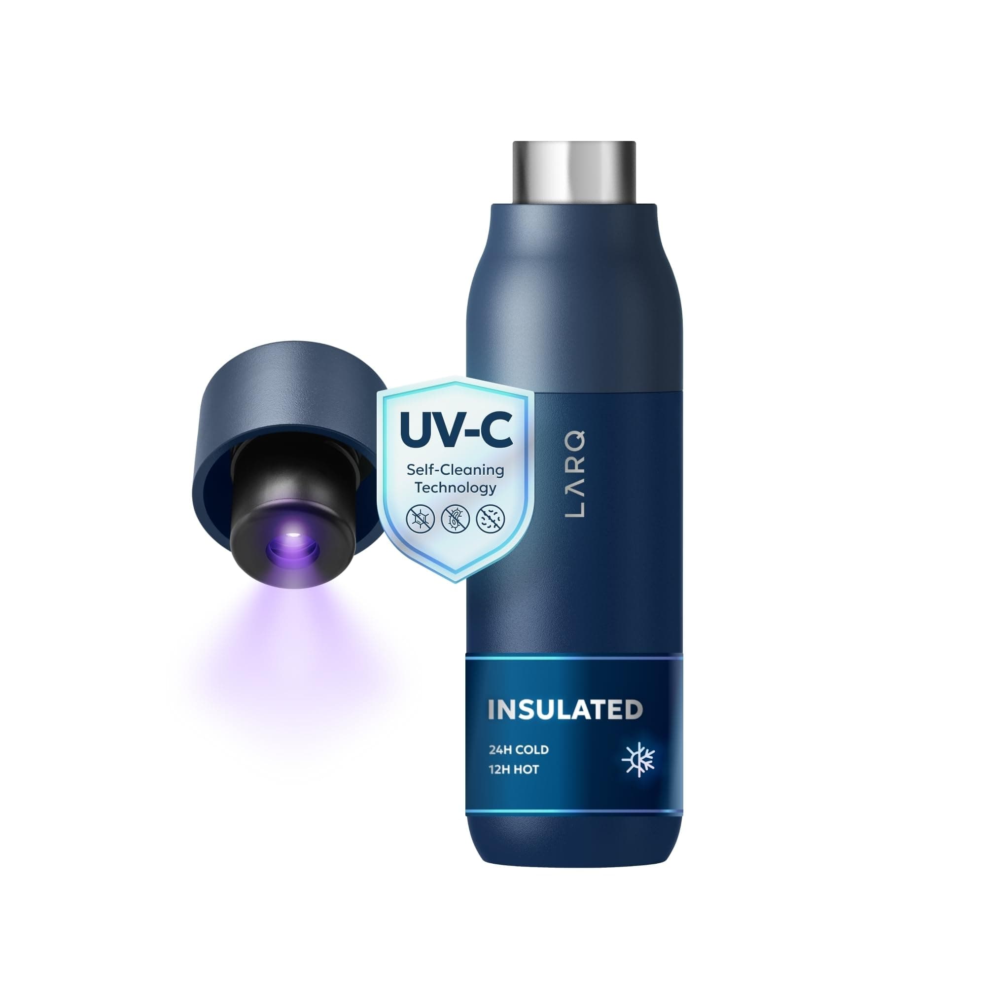 Bottle PureVis 740ml –Self-Cleaning and Insulated Stainless Steel Water Bottle with UV Water Purifier and Award-winning Design | Reusable & Travel Friendly, 2 Years Warranty