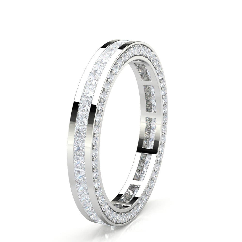 DND - Princess & Round Shape/Cut Diamond 18ct White Gold 1.38ct (Carat) Full Eternity Wedding Ring for Women