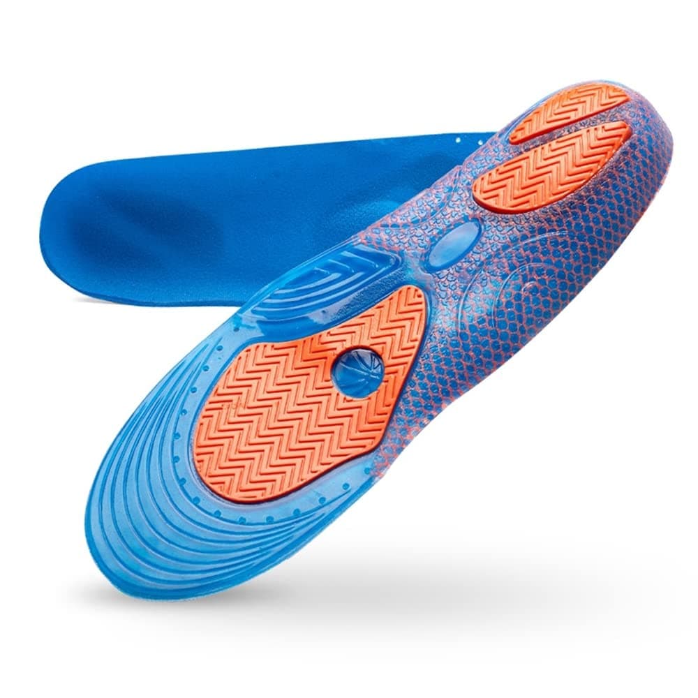 Men's Size 8-13 TPR Silicone Gel Insoles for Sports or Basketball, Arch Support and Shock Absorption Inserts with Blue Velvet Fabric