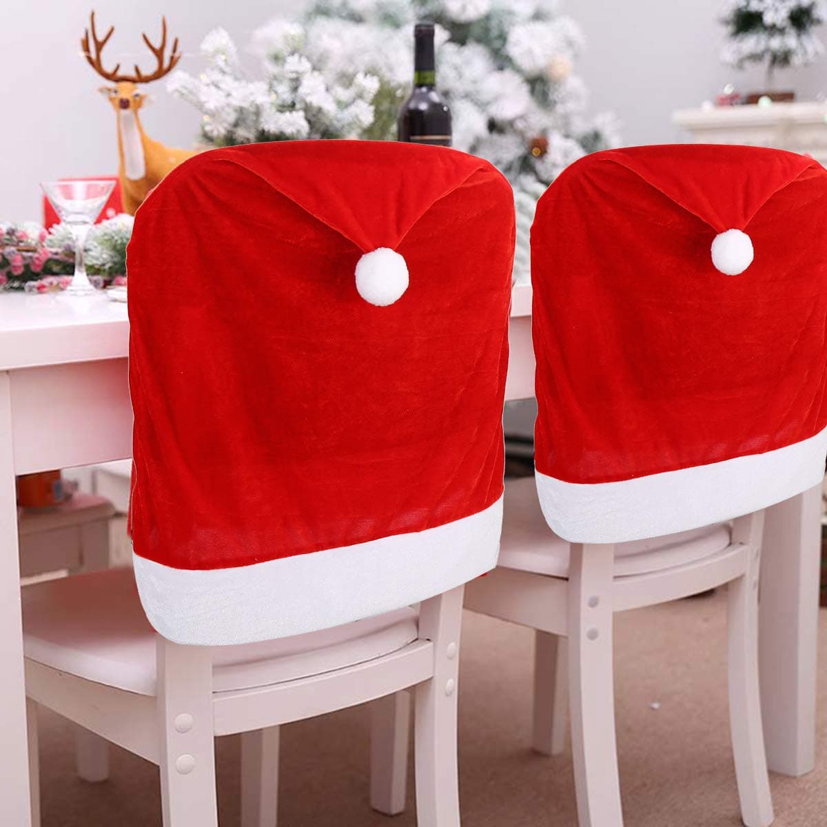 CCINEE 1 Set of 2 PCS Red Hat Dining Chair Slipcovers,Christmas Chair Back Covers Kitchen Chair Covers for Christmas Holiday Festival Decoration