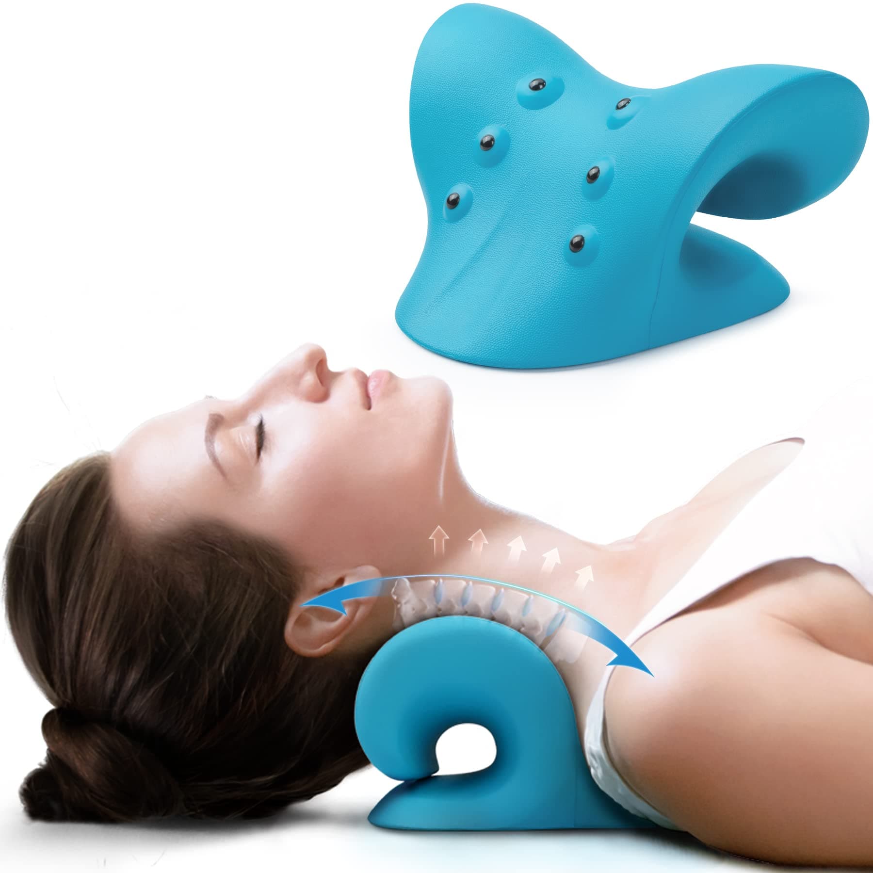 SoftSense Neck and Shoulder Relaxer, Cervical Traction Device Neck Stretcher with Magnetic Therapy, Cervical Spine Alignment, Chiropractic Pillow, Traction Pillow for TMJ Pain Relief(Blue)